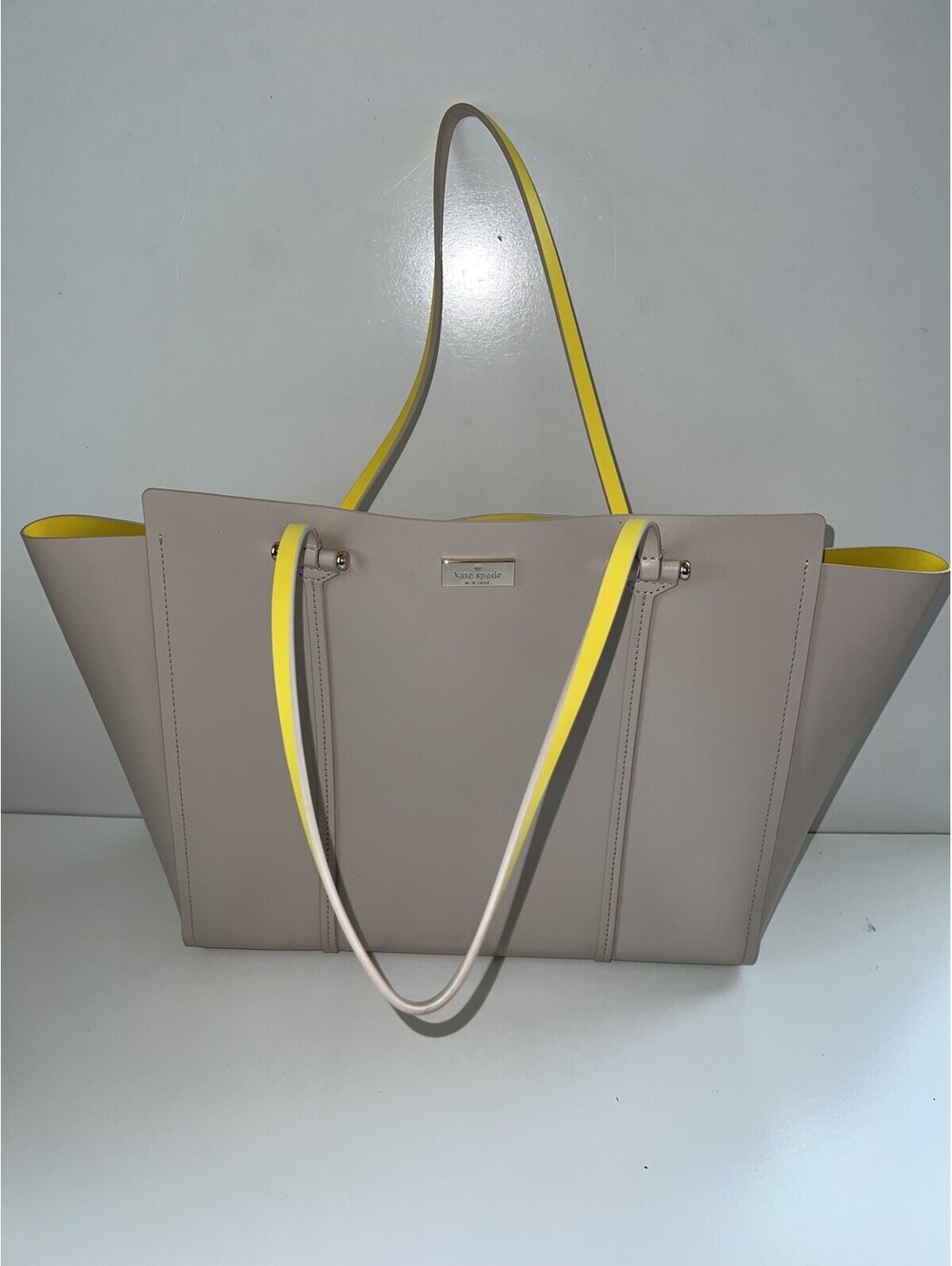 Kate Spade Anelle Arbour Hill Beige/Yellow Leather Tote Bag